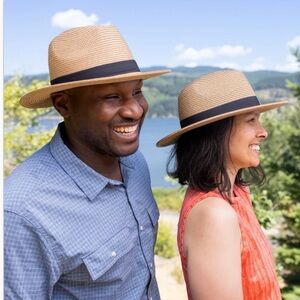 Solar Escape Unisex Tan Straw Fedora Adjustable with Black Band Adjustable Band